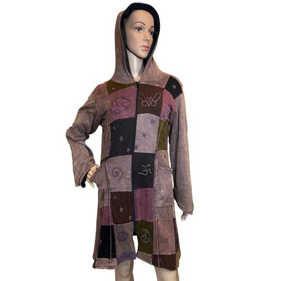 VTG Kathmandu Imports Boho Fairy Grunge Artsy Patchwork Zip Jacket Tunic Dress L - Picture 8 of 16